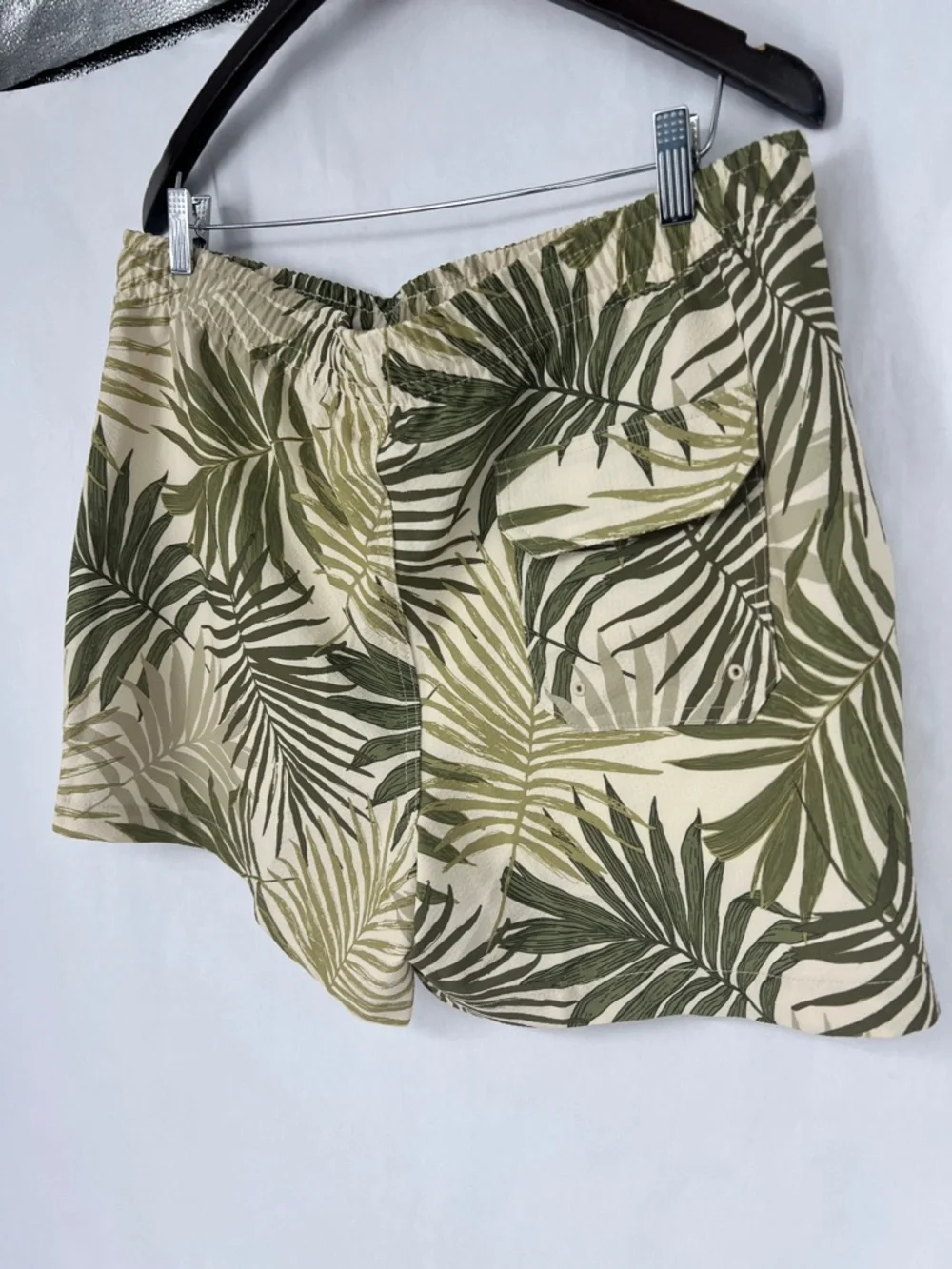 Abercrombie & Fitch Beige and Olive Green Palm Print Swim Trunks
